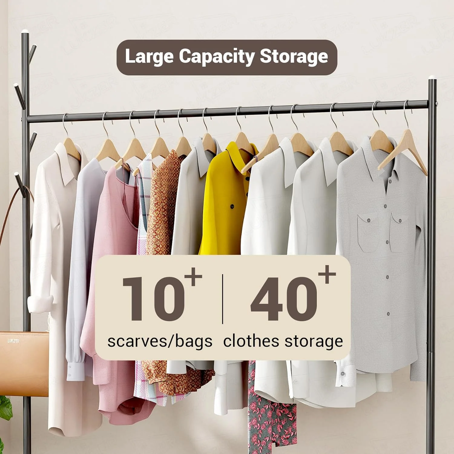 Lukzer Metal Single Rod Clothes Hanging Stand with Bottom Shelf & Lockable Wheels (MGR-003/Black) - Image 5