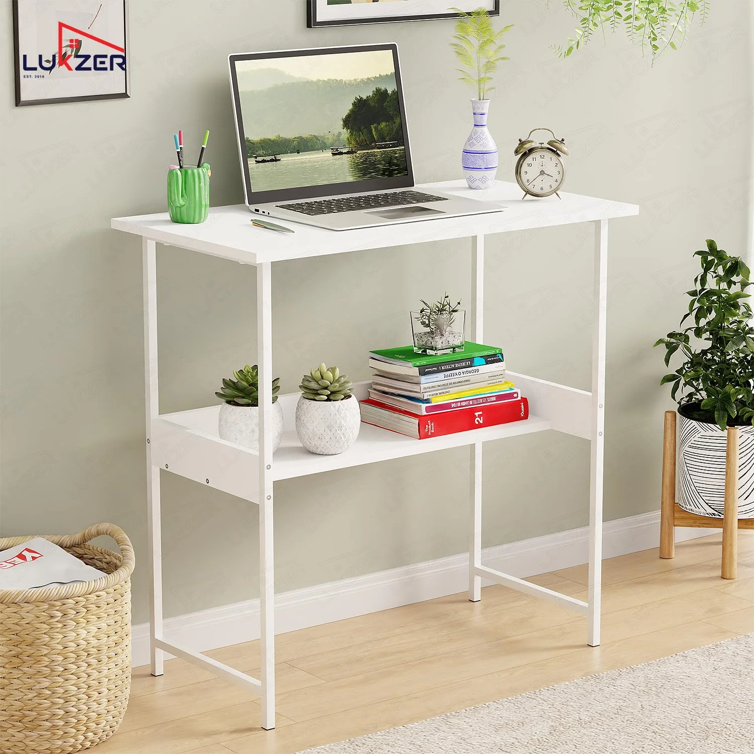 Lukzer Metal & Engineered Wood Kids Study Table with Open Shelf (MST-004S/White & White) - Image 3