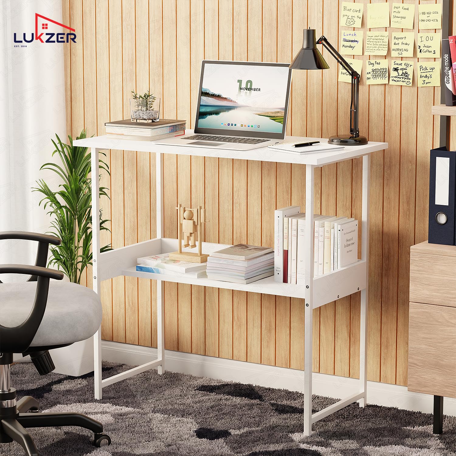 Lukzer Metal & Engineered Wood Kids Study Table with Open Shelf (MST-004S/White & White) - Image 4