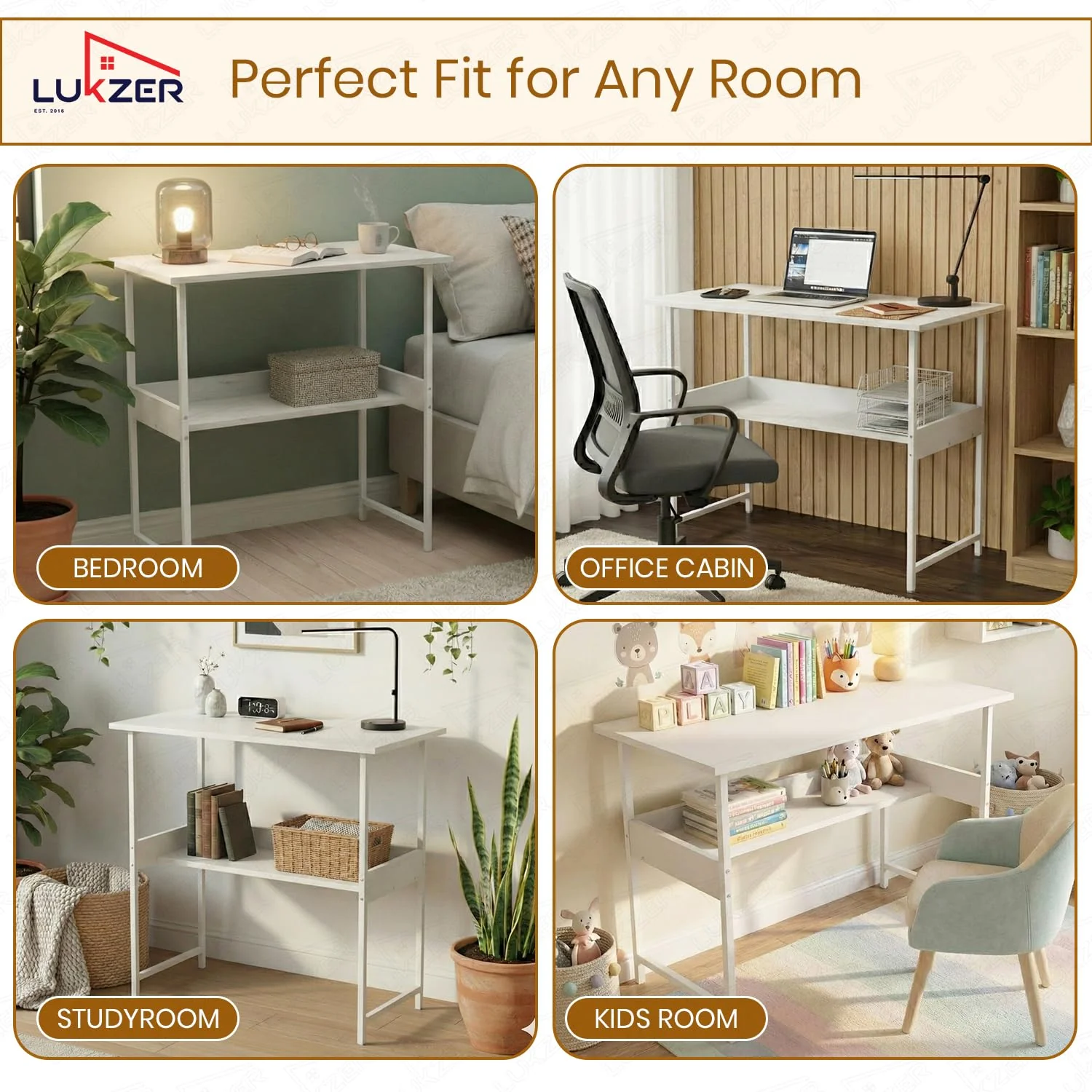 Lukzer Metal & Engineered Wood Kids Study Table with Open Shelf (MST-004S/White & White) - Image 8