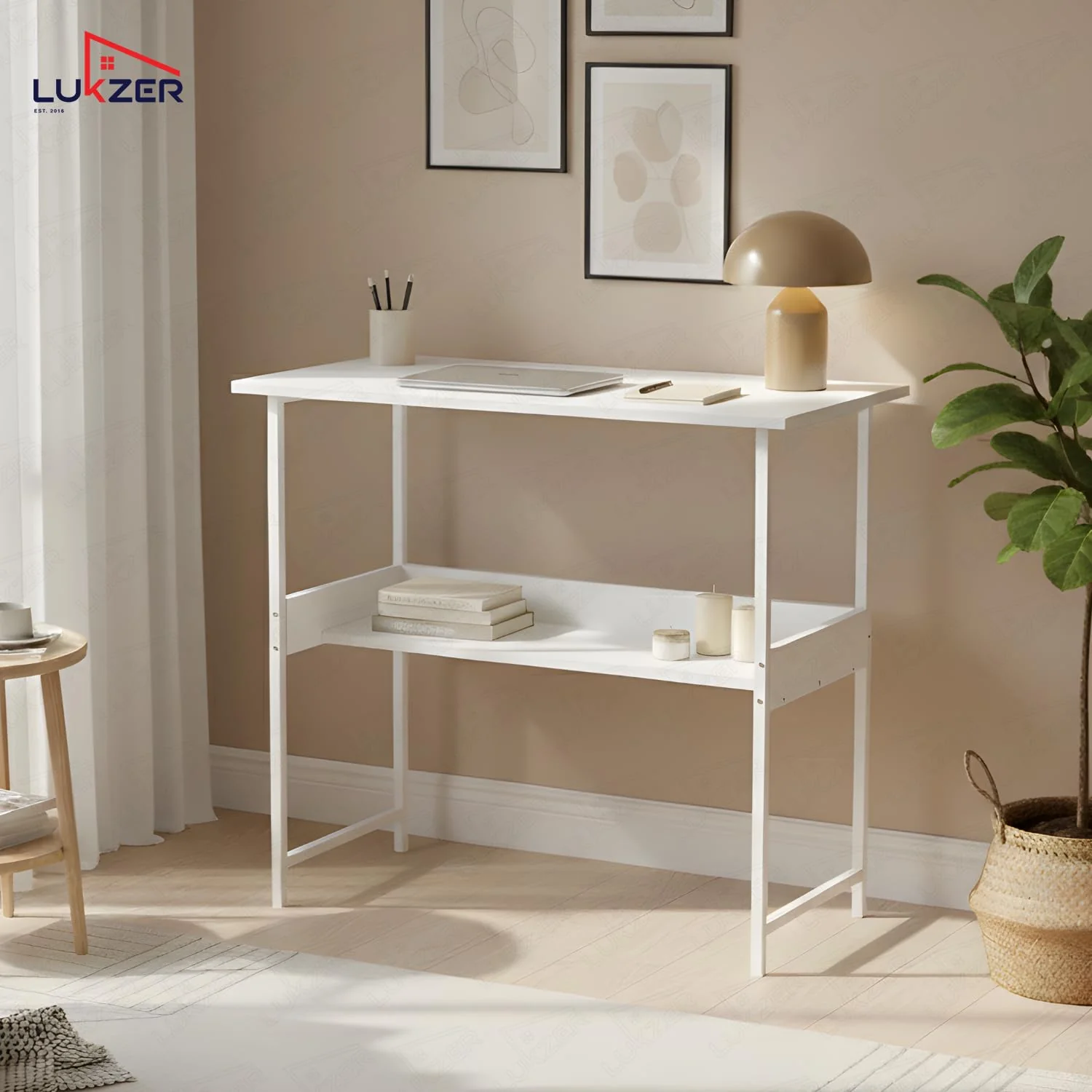 Lukzer Metal & Engineered Wood Kids Study Table with Open Shelf (MST-004S/White & White) - Image 9