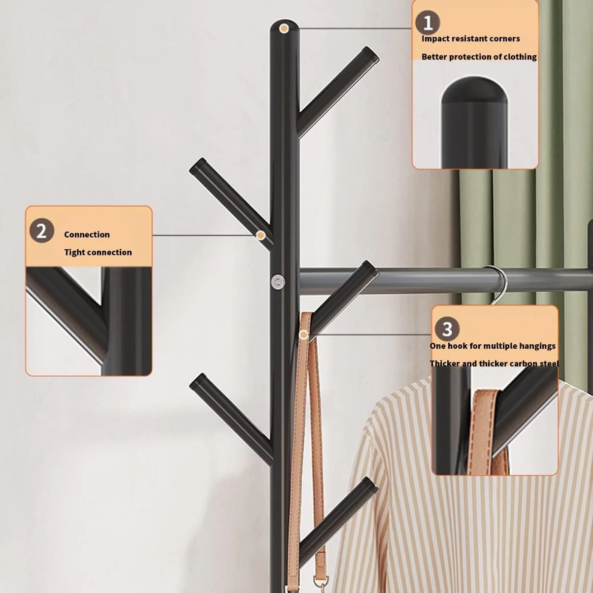 Lukzer Metal Single Rod Clothes Hanging Stand with Double Shelf & Lockable Wheels (MGR-004/Black) - Image 7