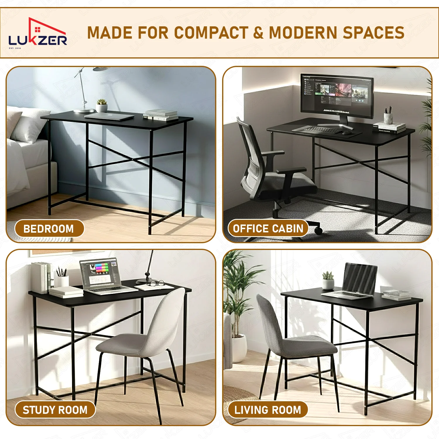 Lukzer X-Support Metal Frame & Engineered Wood Study Table for Home & Office (MST-008) Black &  Black - Image 4