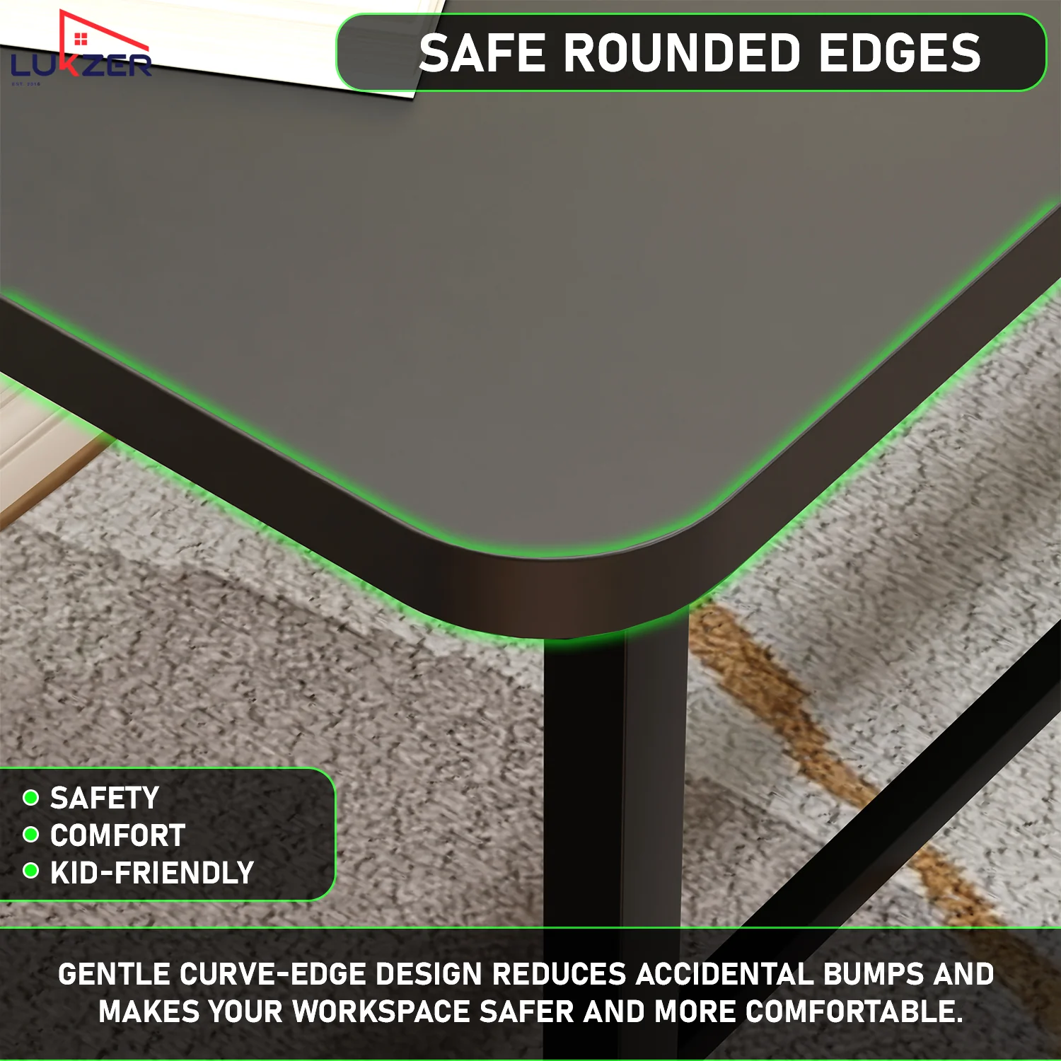 Lukzer X-Support Metal Frame & Engineered Wood Study Table for Home & Office (MST-008) Black &  Black - Image 6