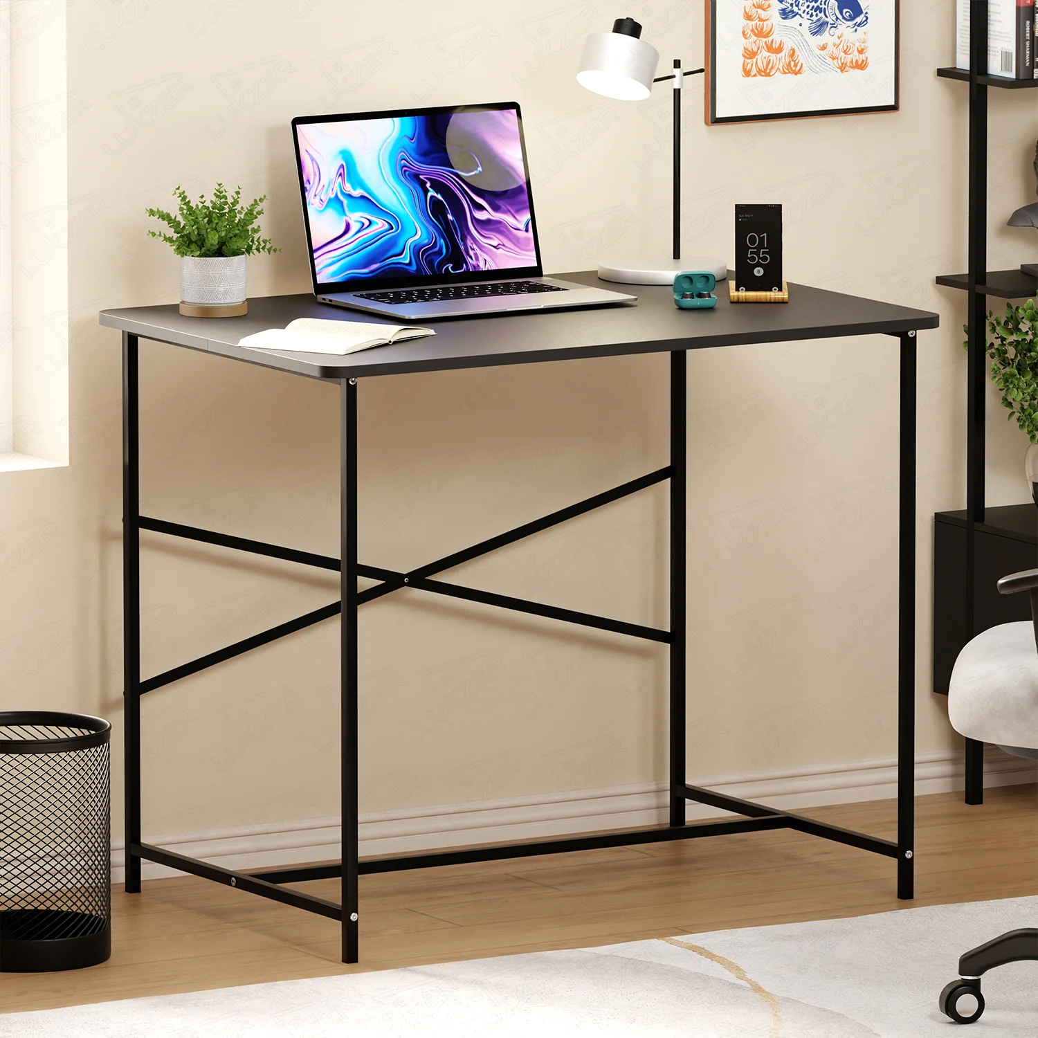 Lukzer X-Support Metal Frame & Engineered Wood Study Table for Home & Office (MST-008) Black &  Black - Image 9