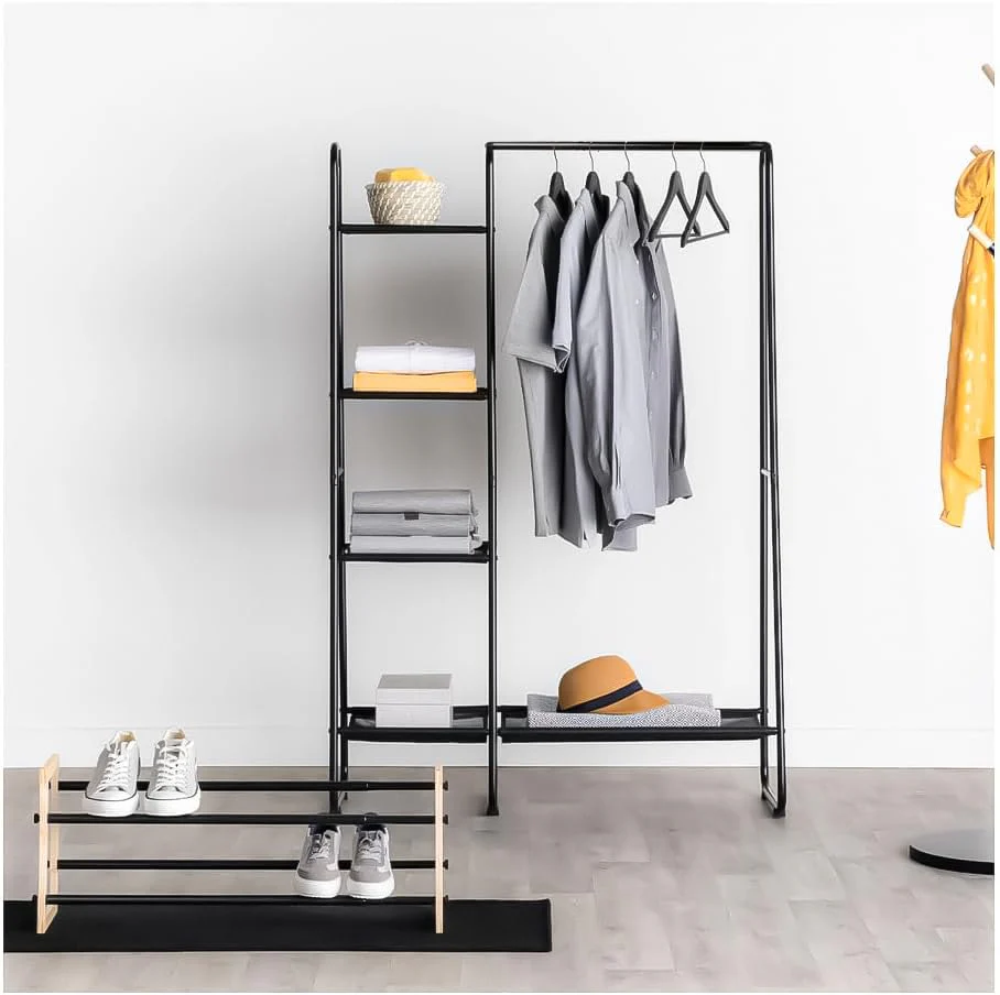 Metal Clothes Rack - Multi-Purpose Portable Garment Organizer Stand 5+1 Layer Rail with Storage Rack (A-Style/150x100x39.5cm) - Image 7