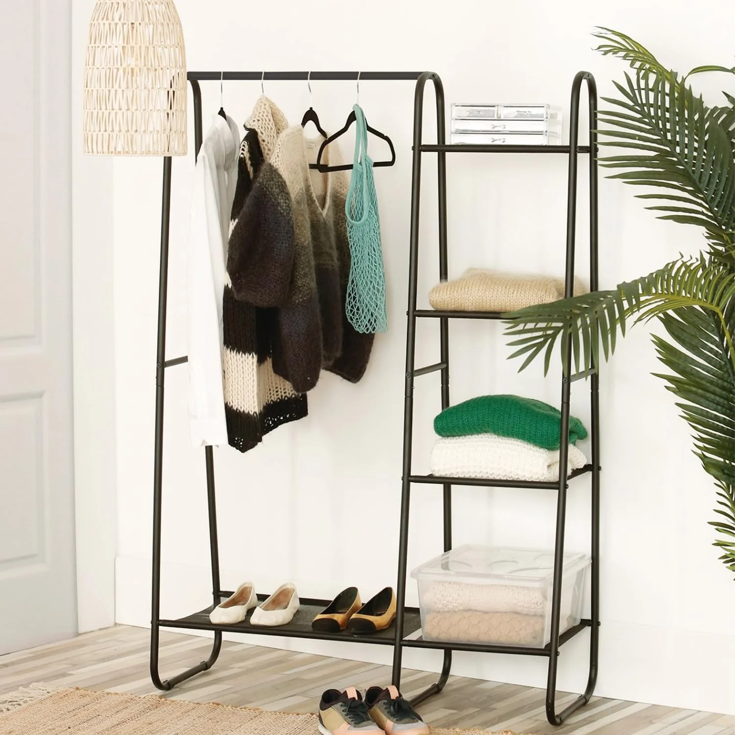 Metal Clothes Rack - Multi-Purpose Portable Garment Organizer Stand 5+1 Layer Rail with Storage Rack (A-Style/150x100x39.5cm) - Image 9