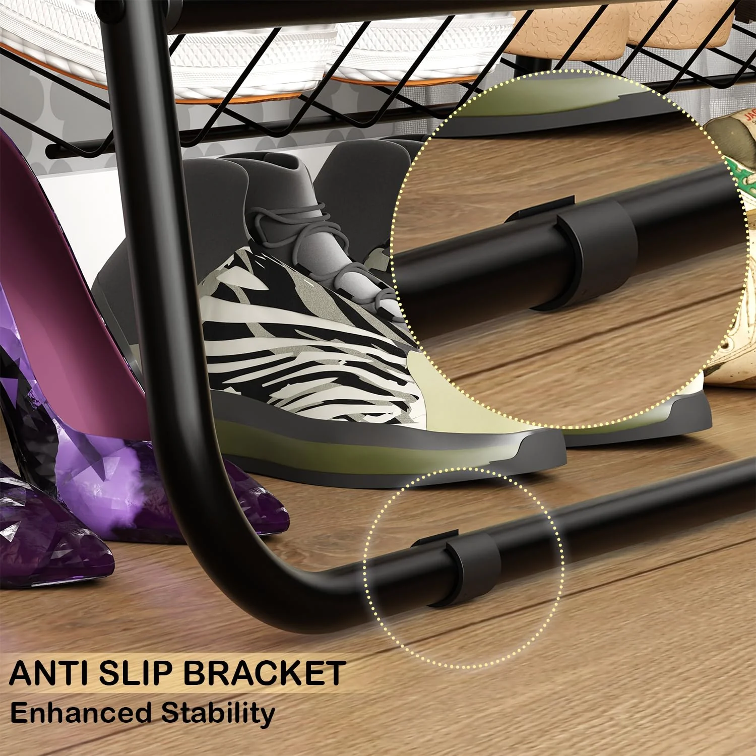 Lukzer Hexa Metal Clothes Drying Rack Laundry Organizer with Wheels (CGS-001/Black) - Image 5