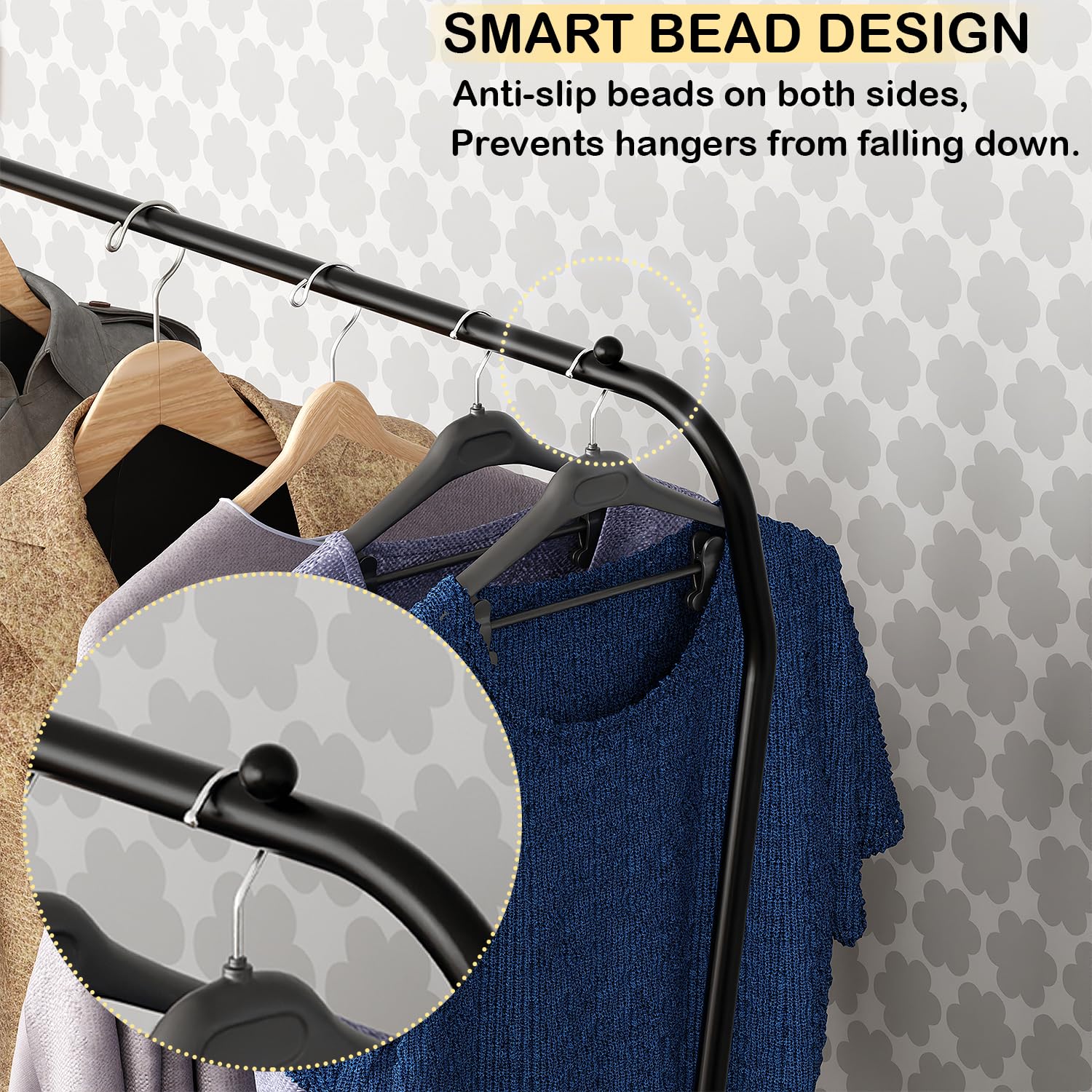 Lukzer Hexa Metal Clothes Drying Rack Laundry Organizer with Wheels (CGS-001/Black) - Image 6