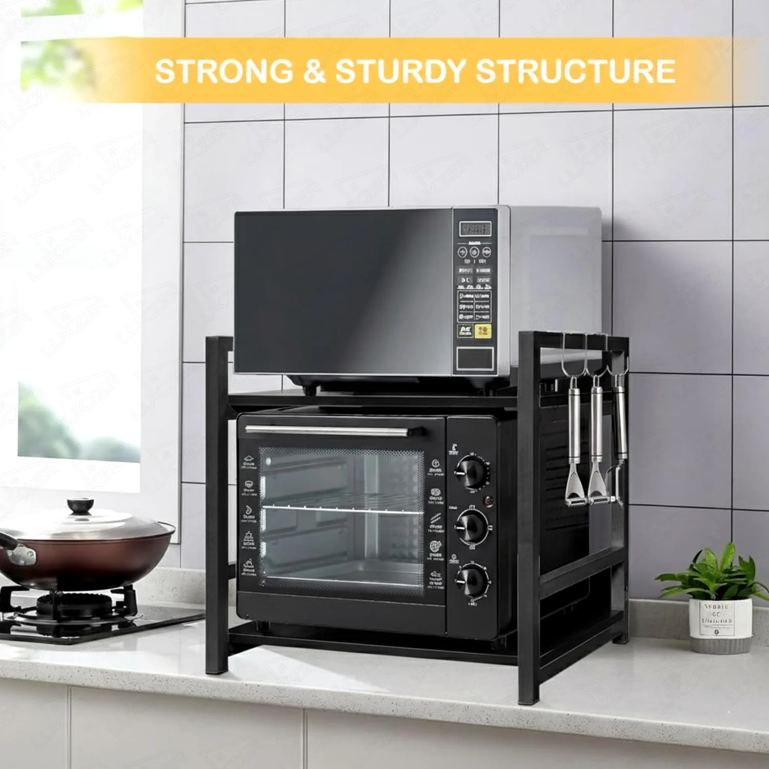 Lukzer 2-Tier Multipurpose Metal & Wood Kitchen Storage Rack (MKR-002/Black & Black) - Image 5