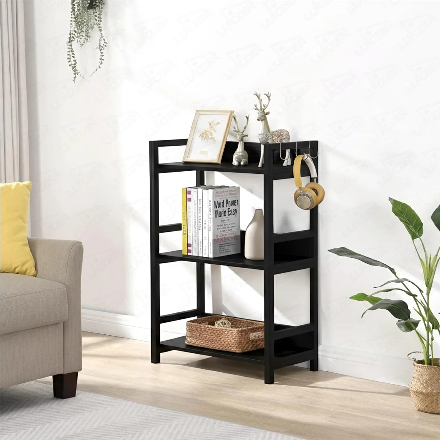 Lukzer 3-Tier Multipurpose Metal & Wood Kitchen Storage Rack (MKR-003/Black & Black) - Image 5