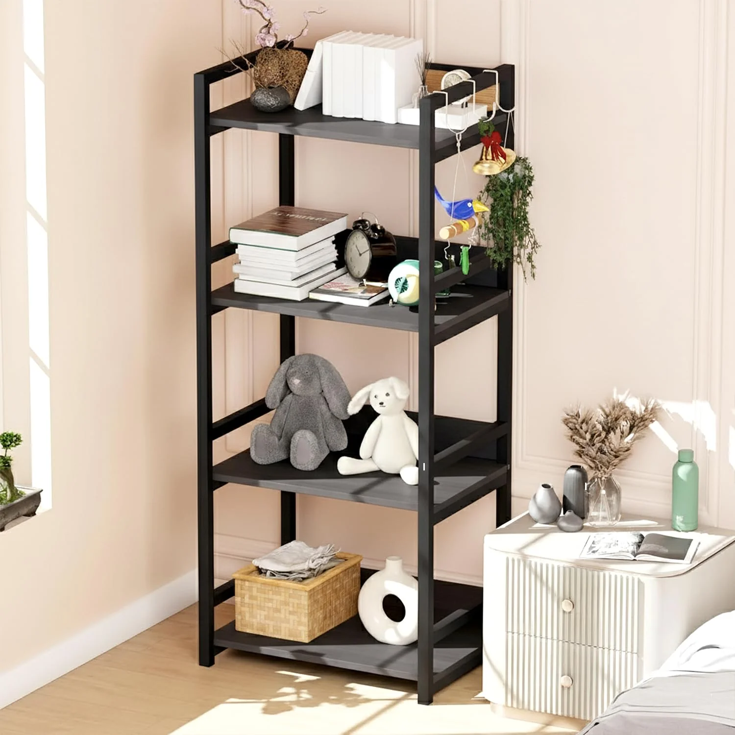Lukzer 4-Tier Multipurpose Metal & Wood Kitchen Storage Rack (MKR-004/Black & Black) - Image 3