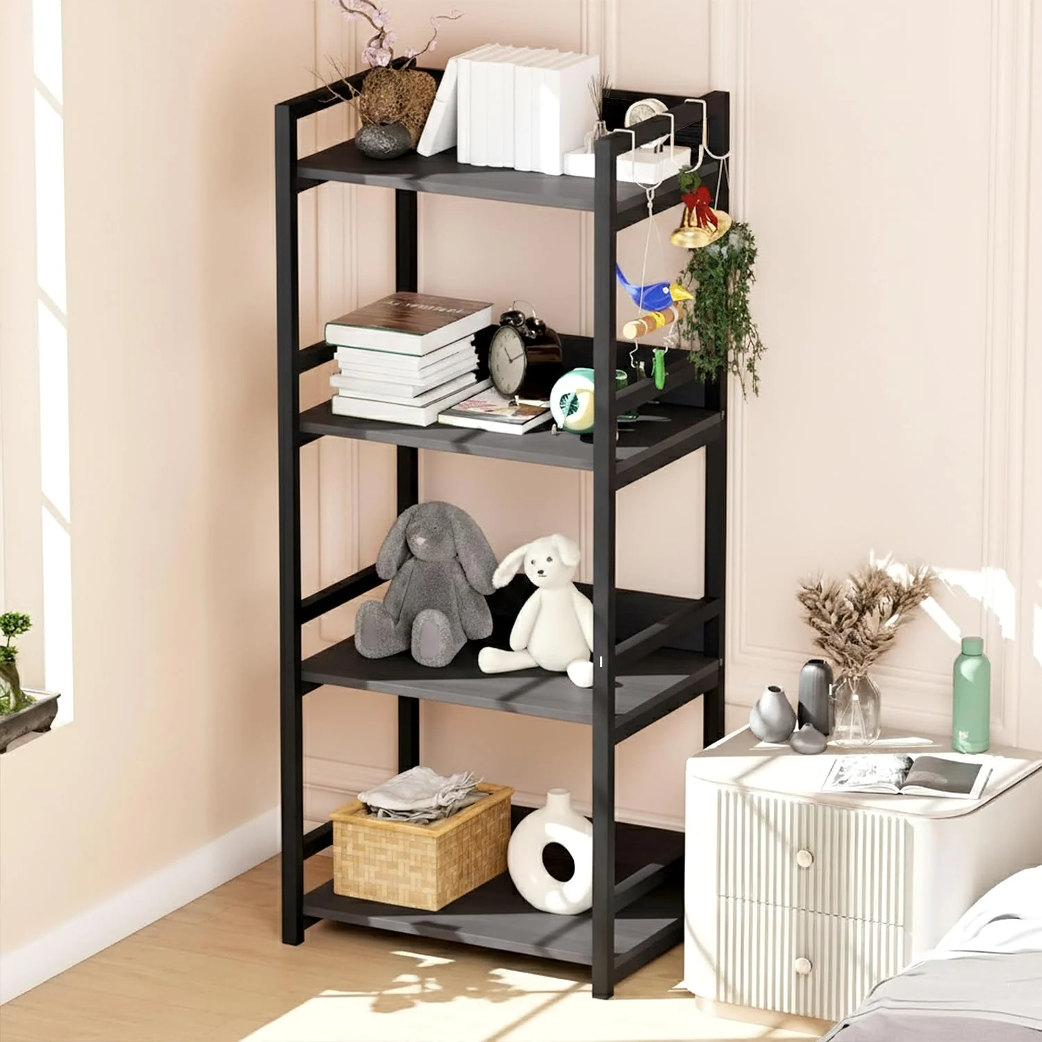 Lukzer 4-Tier Multipurpose Metal & Wood Kitchen Storage Rack (MKR-004/Black & Black) - Image 5