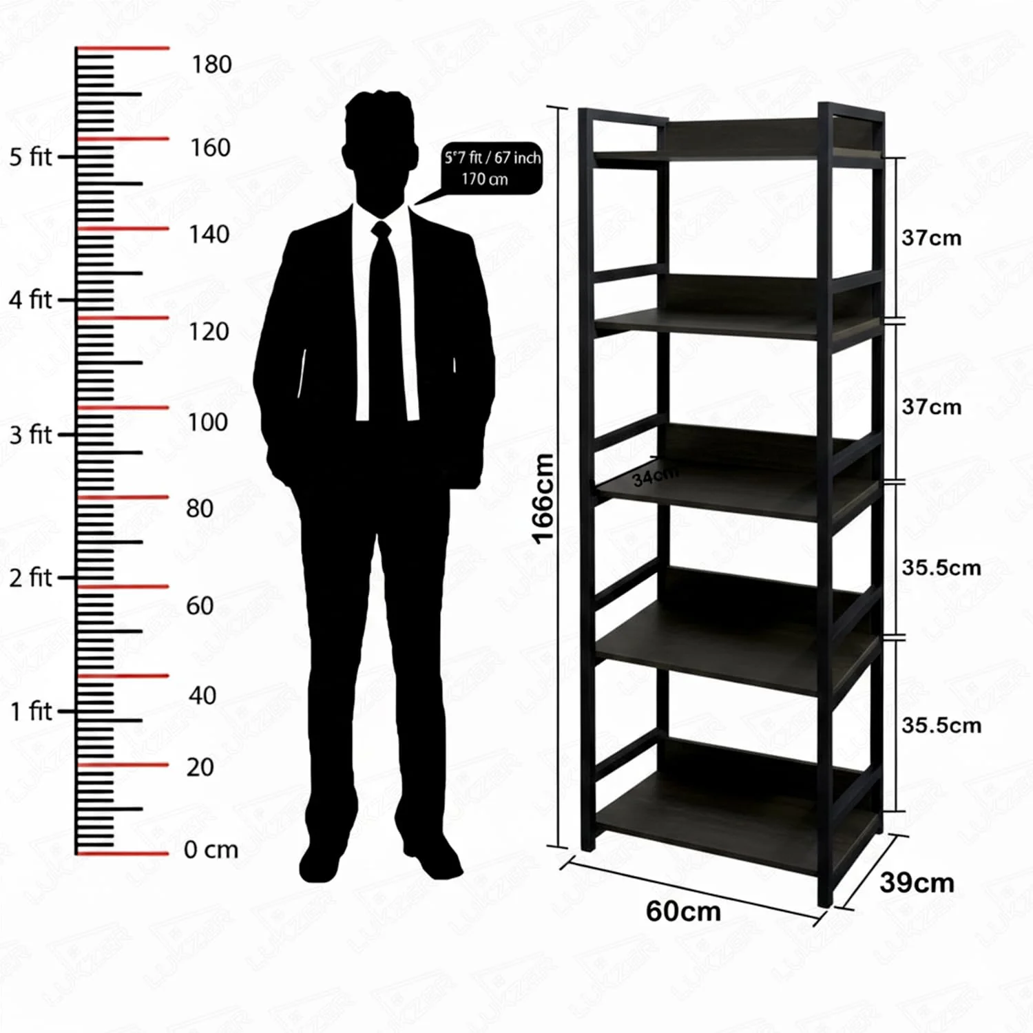 Lukzer 5-Tier Multipurpose Metal & Wood Kitchen Storage Rack (MKR-005/Black & Black) - Image 3