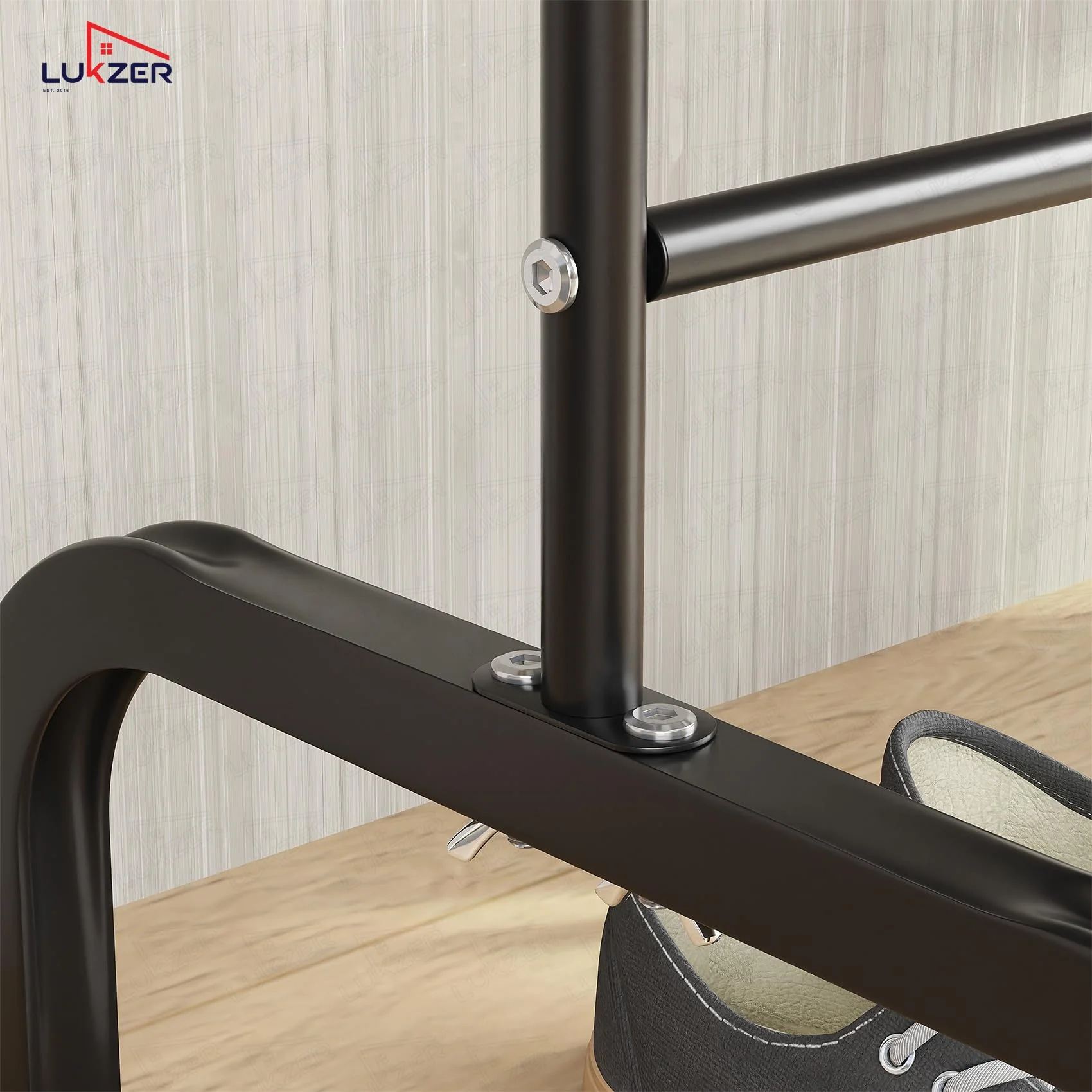 Lukzer Metal Garment Stand with Multi-Level Hanging Bars (MGS-005/Black) - Image 5