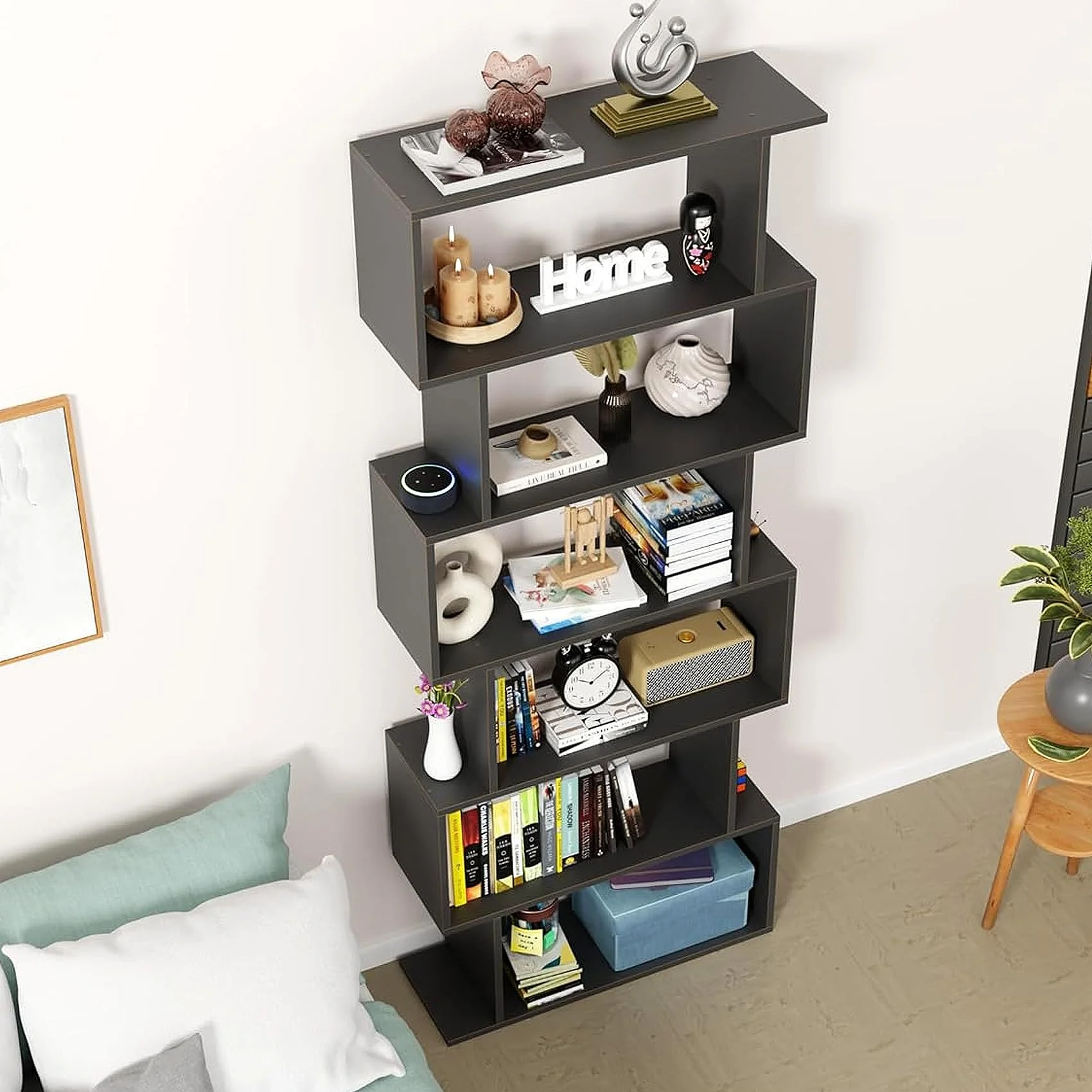Lukzer 6-Layer S-Shaped Ladder Engineered Wood Open Bookshelf Rack (MR-002, Black) - Image 3