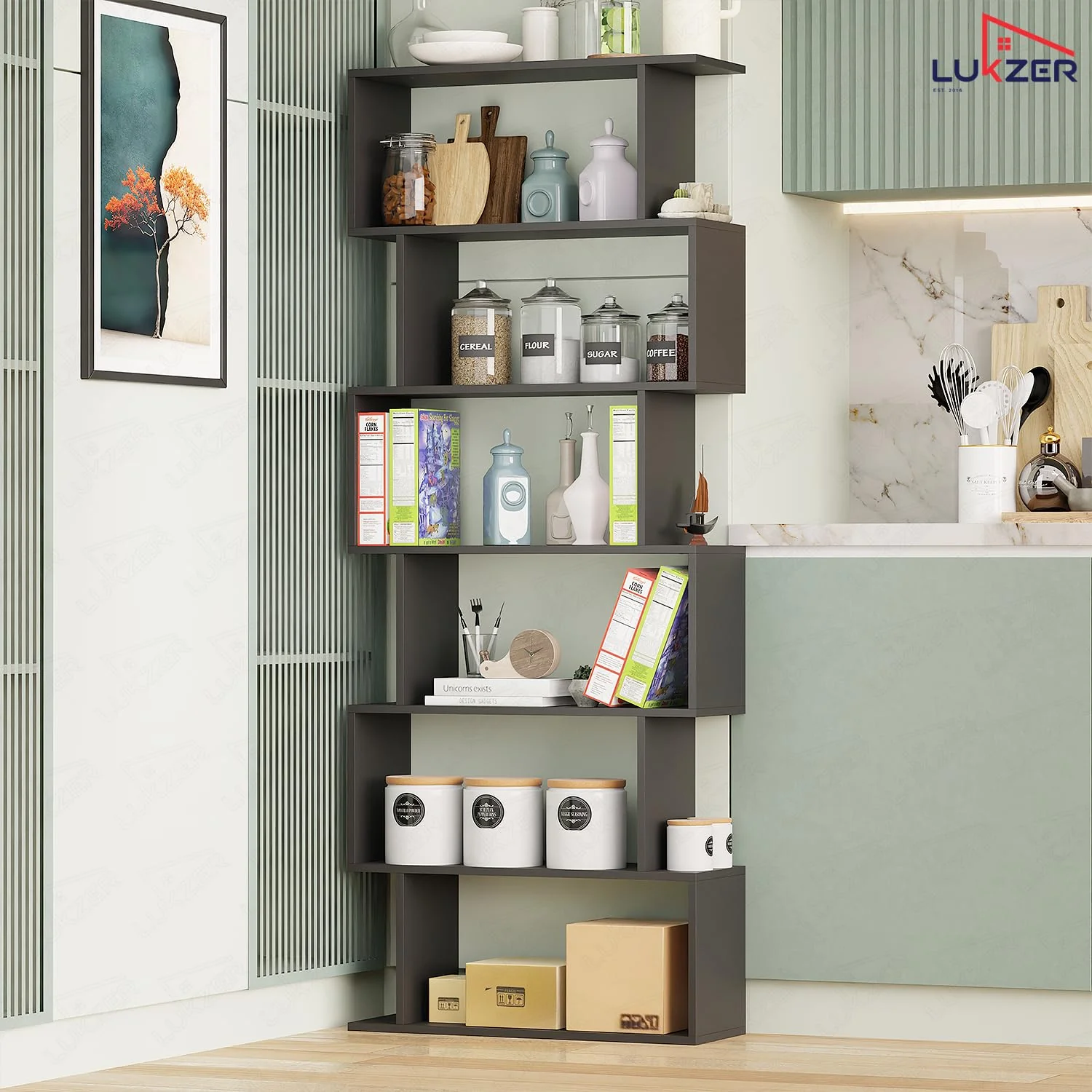 Lukzer 6-Layer S-Shaped Ladder Engineered Wood Open Bookshelf Rack (MR-002, Black) - Image 8