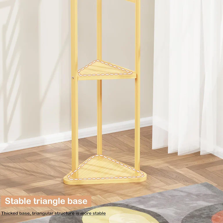 Lukzer Triangular Bamboo Coat & Garment Stand with 6 Side Hooks & Dual Shelves (CH-035) - Image 4